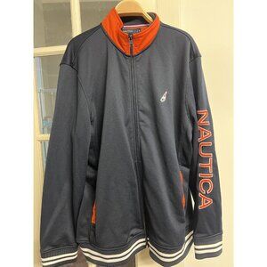 Vtg Nautica Men’s XXL Competition Track Jacket Navy Orange Cotton Zip Varsity